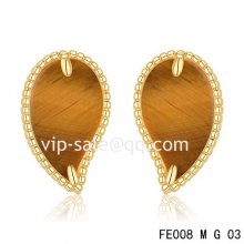 Fake Van Cleef & Arpels Sweet Alhambra Leaf Earrings Yellow Gold,Tiger'S Eye